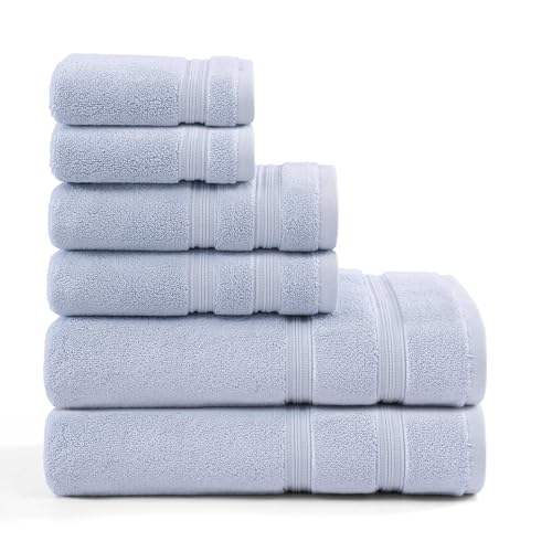 Tommy Hilfiger - Bathroom Towel Set, Ultra-Soft & Quick-Dry with Zero Twist, 600 GSM Plush Cotton Towels (Harborside Solid Light Blue, 6 Piece) - color: Harborside Solid Light Blue