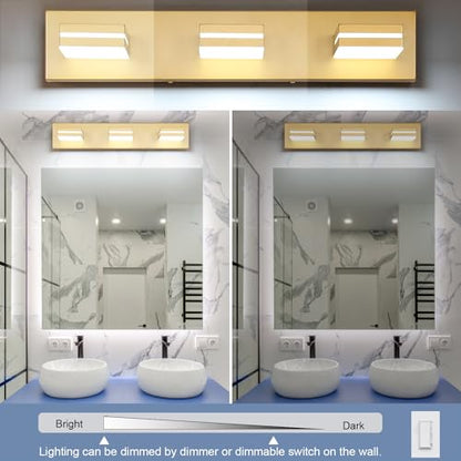 SineRise LED Modern Bathroom Vanity Light Fixtures, Modern Acrylic Bathroom Wall Lighting Fixtures Over Mirror, 3-Light, 24-Inch, Gold, 100%-0% White - color: Gold, 100%-0% White, size: 3-Light, 24-Inch