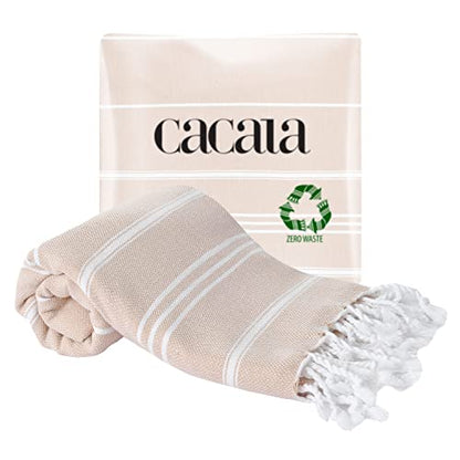 Cacala 100% Turkish Cotton Kitchen Tea Towels, Highly Absorbent Luxury Soft Quick Drying Dish Towel with Hanging Loop for Gym, Yoga, Bath, Sports, Cleaning and Kitchen (23 x 36), Beige - color: Beige