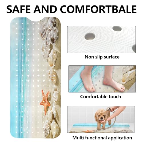 LNOND Summer Beach Bathtub Mat Non Slip, 40 X 16 Inch Tub Mat for Bathroom, Sand Coastline Bath Tub Shower Mat with Drain Holes and Suction Cups - color: Sand Coastline