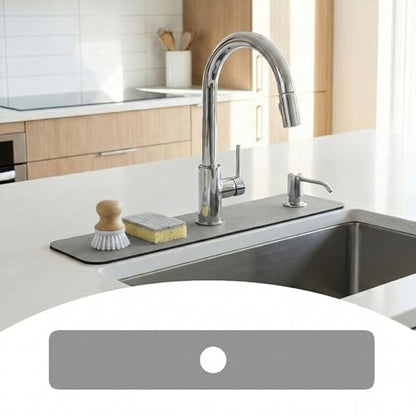 Cuttable Kitchen Sink Faucet Mat: 30" Lx5.5 W Splash Guard with Center Hole | Customizable Absorbent Non-slip Fabric Rubber Mat, Cut to Fit 2,3,4 Holes Irregular Sink with Soap Dispenser Air Gap - size: 30"Lx5.5"W