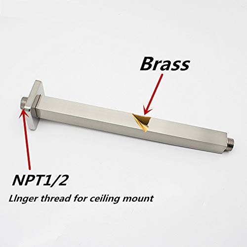 ENGA Brass 12-Inch Ceiling Mount Shower Arm (Brushed Nickel) - color: Brushed Nickel, style: 12 Inch