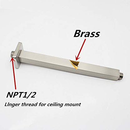 ENGA Brass 12-Inch Ceiling Mount Shower Arm (Brushed Nickel) - color: Brushed Nickel, style: 12 Inch