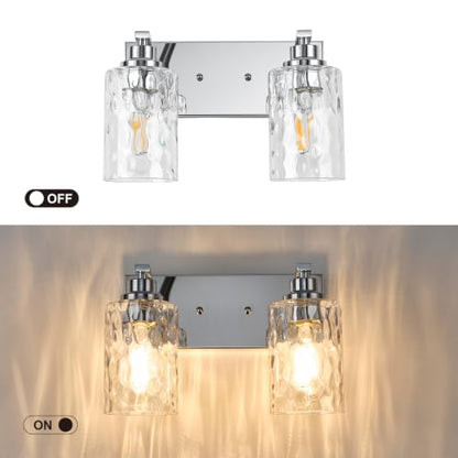 2-Light Bathroom Light Fixtures Modern Chrome Vanity Lights | Easy to Install Clear Hammered Glass Shades, Rippled Glow, Wall Mount Up or Down, E26 Socket, Hardwired, 120V - color: Chrome Hammer, size: 2 Lights