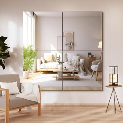 Frameless Mirror Tiles 22"x22"x4 Pcs Wall Mounted | Shatter Resistant, Full Length Tempered Glass Panels, For Home Gym Bathroom Bedroom & Living Room Decor - size: 22''x22''-4PCS