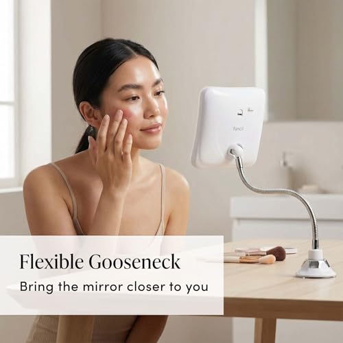 Fancii Flexible Magnifying Mirror 10X with LED Light and Gooseneck, Lighted Travel Makeup Mirror, Lock Suction, Natural Daylight LED, Cordless and Portable (Mira Plus)
