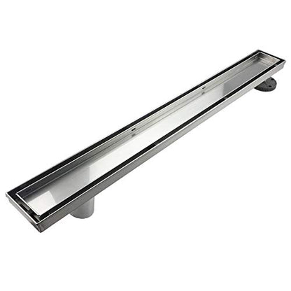 Neodrain 24-Inch Offset Linear Shower Drain with Tile Insert Grate Cover, Brushed 304 Stainless Steel Rectangle Side Outlet Shower Floor Drain, Adjustable Leveling Foot, Hair Strainer/Catcher | 304 Stainless Steel Rectangle Side Outlet Shower Floor Drain,