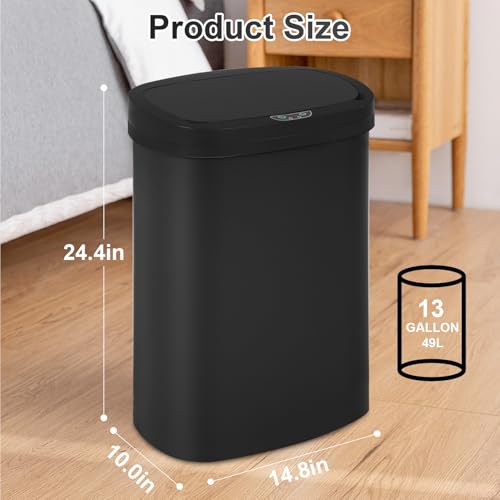 FDW Garbage Can 13 Gallon 50 Liter Kitchen Trash Can for Bathroom Bedroom Home Office Automatic Touch Free High-Capacity with Lid Waste Bin - color: Black, style: Plastics