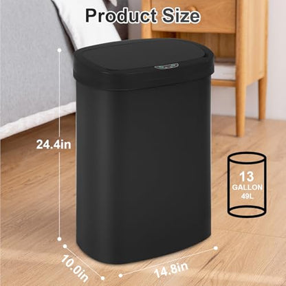 FDW Garbage Can 13 Gallon 50 Liter Kitchen Trash Can for Bathroom Bedroom Home Office Automatic Touch Free High-Capacity with Lid Waste Bin - color: Black, style: Plastics
