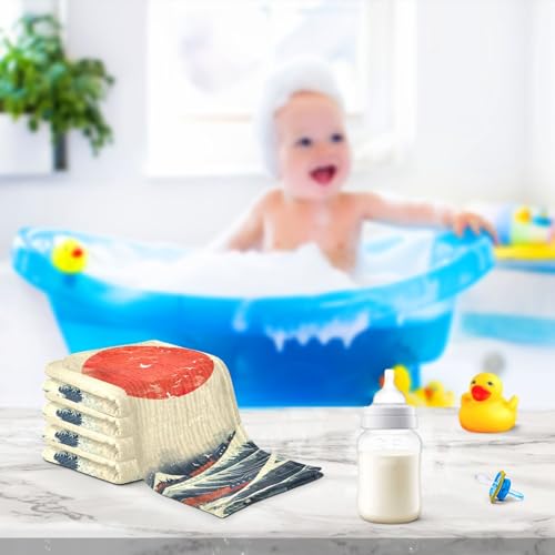 YETTASBIN Sea Waves Muslin Baby Hand Washcloths, Soft Cotton Bath Face Towel, 4 Layers Extra Absorbent Feeding Burp Cloth for Newborn Infant, 5 Pack - size: 12 Inch x 5 Pack