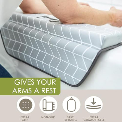 Puj – Pad Bathtub Arm Rest, Extra Comfortable Elbow Rest, Non-Slip, Firm-Grip Baby Bath Tub Cushion with Hanging Loop, Stylish Baby Bath Essentials, 17.5 x 5 x 2.25 inches - size: 1 Count (Pack of 1)