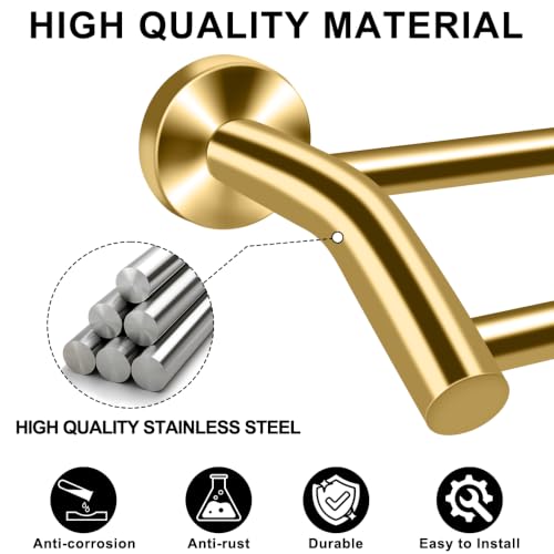 MGahyi Gold Telescopic Double Towel Bar Wall Mount 14.5-24.8Inch | Rustproof Towel Rack with Widened Spacing, Scratch-resistant & Durable for Bathroom Kitchen RV - color: Gold