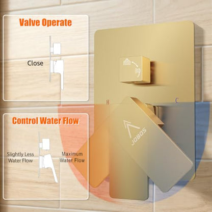 Shower System Modern Rain 8 inches Brass Faucet Set With Valve and Diverter Shower Mixer With Handheld High Pressure Square Rainfall Shower Valve (8'' Wall Mount, Brushed Gold) - color: Brushed Gold, style: 8'' Wall Mount