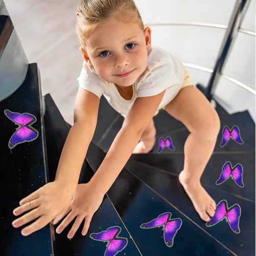 20 Pcs Non Slip Bathtub Stickers Anti Slip Shower Stickers Butterfly Anti Skid Bathtub Decals Adhesive Shower Grips Peel and Stick Treads Applique with Scraper(Purple,Butterfly) - color: Purple