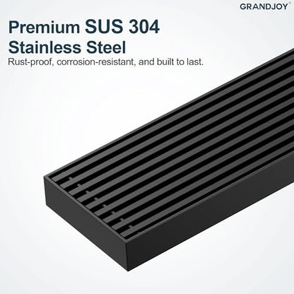 24 Inch Linear Shower Drain, Matte Black Rectangular Floor Drain with Removable Grate, SUS304 Stainless Steel, High Flow Capacity and cUPC Certified - color: Matte Black, size: 24