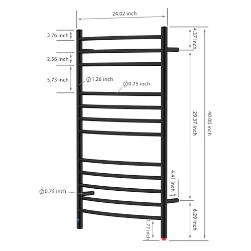 12-Bar Curved Towel Warmer, Heated Towel Rack with Timer, Black | 12 Curved Heating Bars, Timer And Temperature Control, 160W Power, Wall-Mounted Design, Plug-In Or Hardwired Installation - color: Matte Black