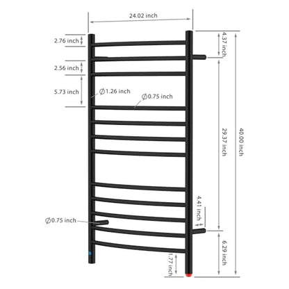 12-Bar Curved Towel Warmer, Heated Towel Rack with Timer, Black | 12 Curved Heating Bars, Timer And Temperature Control, 160W Power, Wall-Mounted Design, Plug-In Or Hardwired Installation - color: Matte Black
