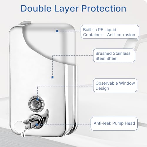 Pollock Commercial Soap Dispenser Wall Mounted 27oz,SUS304 Stainless Steel | Hand Soap Dsipenser Rust-Proof Leak Free 800ML,Manual Liquid Pump Soap Dispenser for Bathroom Kitchen Office - color: Blk-1618-800