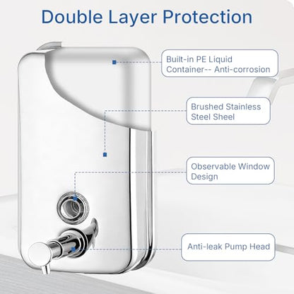 Pollock Commercial Soap Dispenser Wall Mounted 27oz,SUS304 Stainless Steel | Hand Soap Dsipenser Rust-Proof Leak Free 800ML,Manual Liquid Pump Soap Dispenser for Bathroom Kitchen Office - color: Blk-1618-800