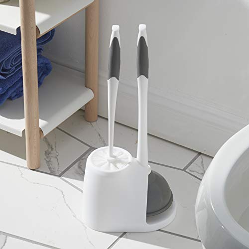 Clorox Toilet Plunger and Brush Bowl Set with Holder Caddy Storage for Cleaning Bathroom and Unclogging Toilets, White & Gray (Pack of 12) - size: 12-Pack