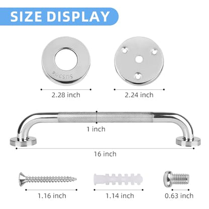Stainless Steel Shower Grab Bar Bathroom Handle 2Pack | 304 Stainless Steel Grab Bar Available in 16 Inch Sizes for Shower and Bathtub Installation - size: 1 Diameter; 16Inch length