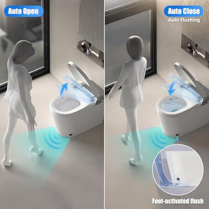 EasyVibe One-Piece Smart Bidet Toilet with Bidet Built In, Elongated Tankless Toilet, Auto Open Lid, Foot Sensor & Dual Auto Flush, Foam Shield, Heated Seat, Warm Air Dryer & 1000g MaP Flush