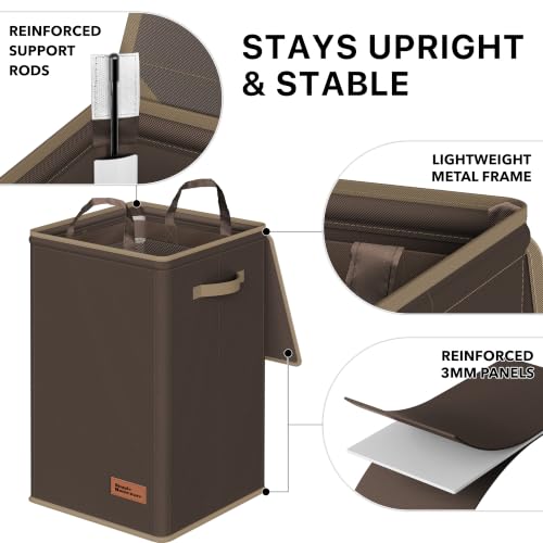 Simple Houseware Foldable Laundry Hamper Basket with Lid and Bag, Brown | Heavy Duty 600D Polyester, Water-Resistant Surface - color: Bronze