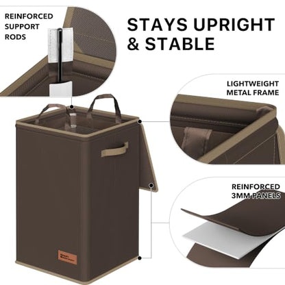 Simple Houseware Foldable Laundry Hamper Basket with Lid and Bag, Brown | Heavy Duty 600D Polyester, Water-Resistant Surface - color: Bronze