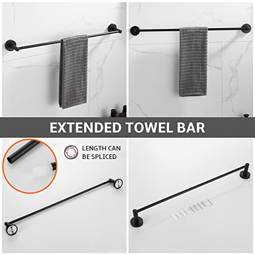 BGL Bathroom Hardware Set Matte Black 4-Pieces Bathroom Towel Rack 24 Inches Adjustable Bathroom Accessories Set - color: Matte Black, size: 4 PIECES