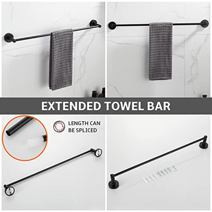 BGL Bathroom Hardware Set Matte Black 4-Pieces Bathroom Towel Rack 24 Inches Adjustable Bathroom Accessories Set - color: Matte Black, size: 4 PIECES