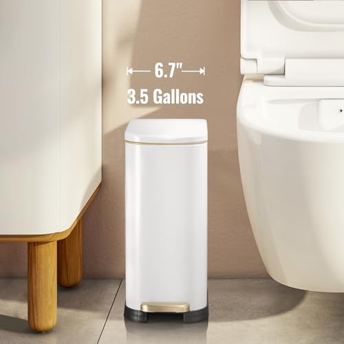 ELPHECO Bathroom Trash Can with Lid 3.5Gal Stainless Steel Step Garbage Can | 13.5 Litre Stainless Steel Pedel Garbage Can with Removable Inner Bucket, Wastebasket Bathroom, Office, Bedroom, Matte White - color: Matte White