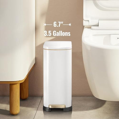 ELPHECO Bathroom Trash Can with Lid 3.5Gal Stainless Steel Step Garbage Can | 13.5 Litre Stainless Steel Pedel Garbage Can with Removable Inner Bucket, Wastebasket Bathroom, Office, Bedroom, Matte White - color: Matte White
