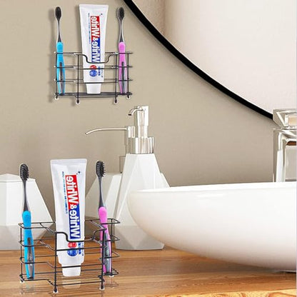 Toothbrush Holders for Bathroom, 3-Slot Black | Wall-mounted Hygienic Bathroom Storage for Countertop or Shower - size: Medium