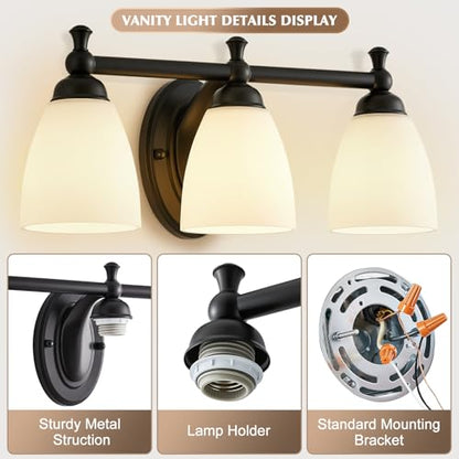 EJIAXIN Vanity Lights for Bathroom, 3-Light Modern Vanity Light Over Mirror Black Bathroom Light Fixture Bedroom Wall Sconces Lighting for Living Room Cabinet - color: Flat Black