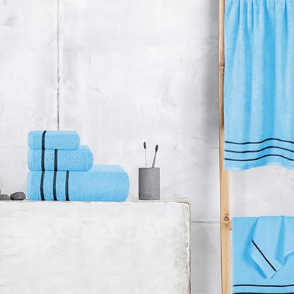 MyOwn Ultra Soft 6 Pack Cotton Towel Set, Contains 2 Bath Towels 28x55 inch, 2 Hand Towels 16x24 inch & 2 Wash Coths 12x12 inch, Ideal Everyday use, Compact & Lightweight - Sky Blue, 71640 - color: Sky Blue, size: 6-Piece Towel Set