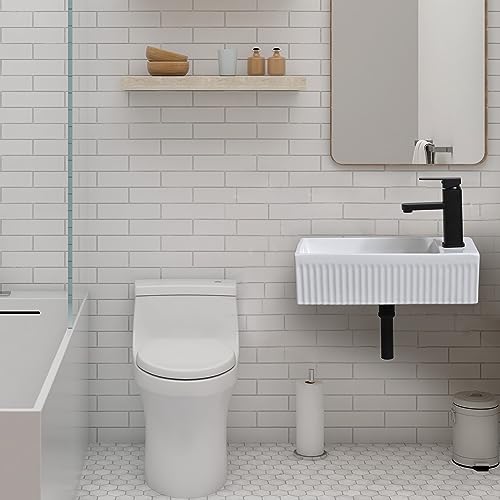 Bathroom Vessel Sink Wall Mount Sink White Wall Mounted Rectangular White Porcelain Ceramic Washing Small Bathroom Vanity Sink with Faucet and Drain - color: White 2