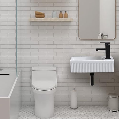 Bathroom Vessel Sink Wall Mount Sink White Wall Mounted Rectangular White Porcelain Ceramic Washing Small Bathroom Vanity Sink with Faucet and Drain - color: White 2