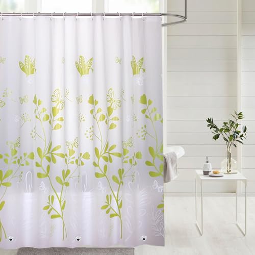 Plastic Shower Liner - Premium PEVA 4G Shower Curtain Liner with Rustproof Grommets and 3 Weighted Magnets, Waterproof Shower Curtains for Bathroom (Green Butterfly) - color: Green Butterfly, size: 71"W x 71"L (Pack of 1)