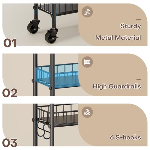 Slim Rolling Storage Cart with Wheels, Metal 6 Tier Spice Rack Mobile Shelving Unit Organizer Kitchen Utility Cart for Office Bathroom Kitchen Laundry Room Narrow Places (6inches) - size: 6inches