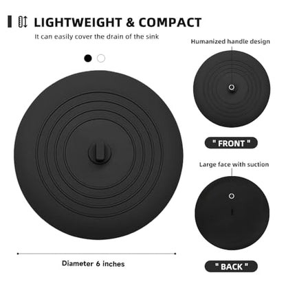 Tub Stopper 2PCS,Bathtub Drain Stopper,6 inches Bathtub Tub Drain Cover Stopper,Silicone Drain Plug,Kitchen Bathroom Hair Water Shower Stopper,Large Bathroom Laundry Accessories (Black/Black) - color: Black/Black