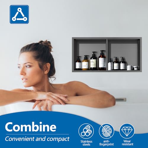 12" x 24" Shower Niche No Tile Needed | 304 Stainless Steel Shower Wall Niche, Recessed Shower Shelf for Shower or Bathroom Storage, Black - color: 12"x24" Black