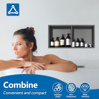 12" x 24" Shower Niche No Tile Needed | 304 Stainless Steel Shower Wall Niche, Recessed Shower Shelf for Shower or Bathroom Storage, Black - color: 12"x24" Black