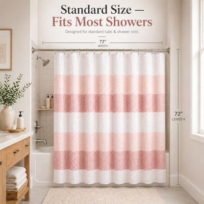 Dainty Home Ombre Waffle Weave Shower Curtain 70 x 72 Blush Textured Fabric Shower Curtain, Hotel Style Waffle Weave Bathroom Curtain, Water Resistant Polyester Ombre Shower Curtain - color: Textured Blush