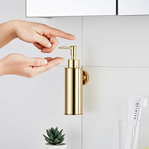 BGL Soap Dispenser Stainless Steel 304 Gold Wall Mount Liquid and Soap Dispenser Round for Kitchen and Bathroom - color: Gold