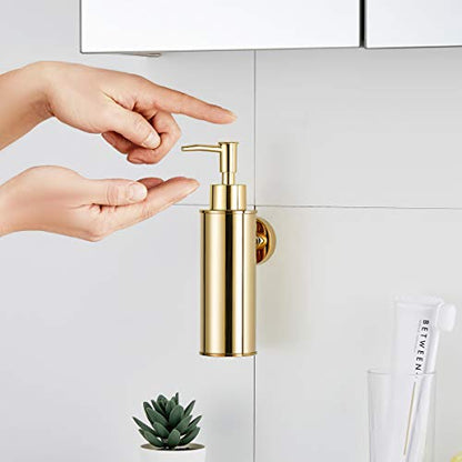 BGL Soap Dispenser Stainless Steel 304 Gold Wall Mount Liquid and Soap Dispenser Round for Kitchen and Bathroom - color: Gold