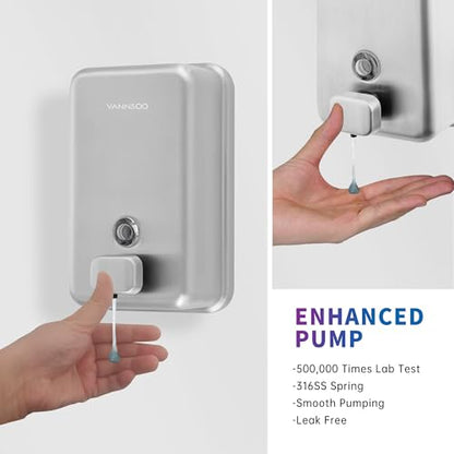 Commercial Soap Dispenser Wall Mount, Stainless Steel, 1 Pack | with Corrosion Proof Lining, Brushed Hand Liquid Sanitizer Dispenser Bathroom