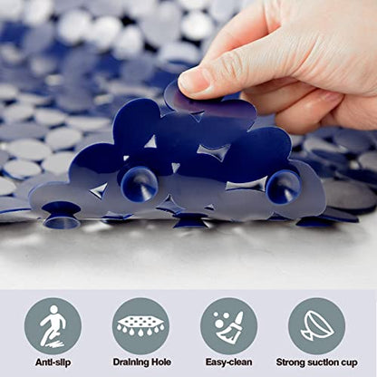 SONGZIMING Bathtub Mat Non Slip Pebble Bath Shower Mat with Drain Holes, Suction Cups Mat for Tub 16" W x 35" L, Navy Blue - color: Navy Blue