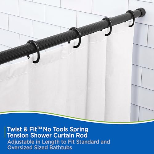 Kenney KN609L/5 Twist & Fit No Tools Spring Tension Standard Shower Curtain Rod with Non-Slip, Non-Scratch Ends, 42-72" Adjustable Length, Easy Install, Black, 1" Diameter Rust Resistant Steel Tube - color: Black