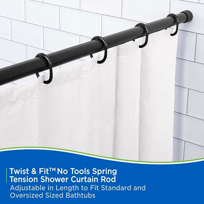 Kenney KN609L/5 Twist & Fit No Tools Spring Tension Standard Shower Curtain Rod with Non-Slip, Non-Scratch Ends, 42-72" Adjustable Length, Easy Install, Black, 1" Diameter Rust Resistant Steel Tube - color: Black