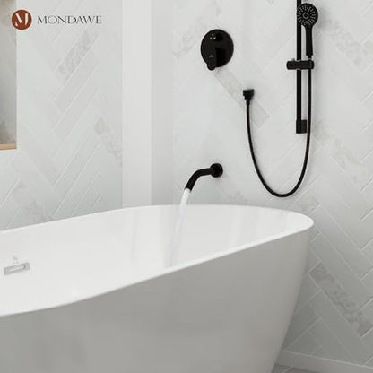 MONDAWE 9 Inch Wall Mounted Shower Faucet Set with Tub Spout in Oil Rubbed Bronze, Rainfall Shower Head with 3-Setting Handheld Spray Shower Combo, High Pressure Shower System with Solid Brass Valve - color: Oil Rubbed Bronze, style: 9 IN - With Tub Spout